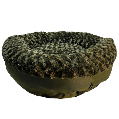 Dog Bed Round Bolstered Furvana™ olive green faux fur interior American Dog on Tampa Home & Garden Store