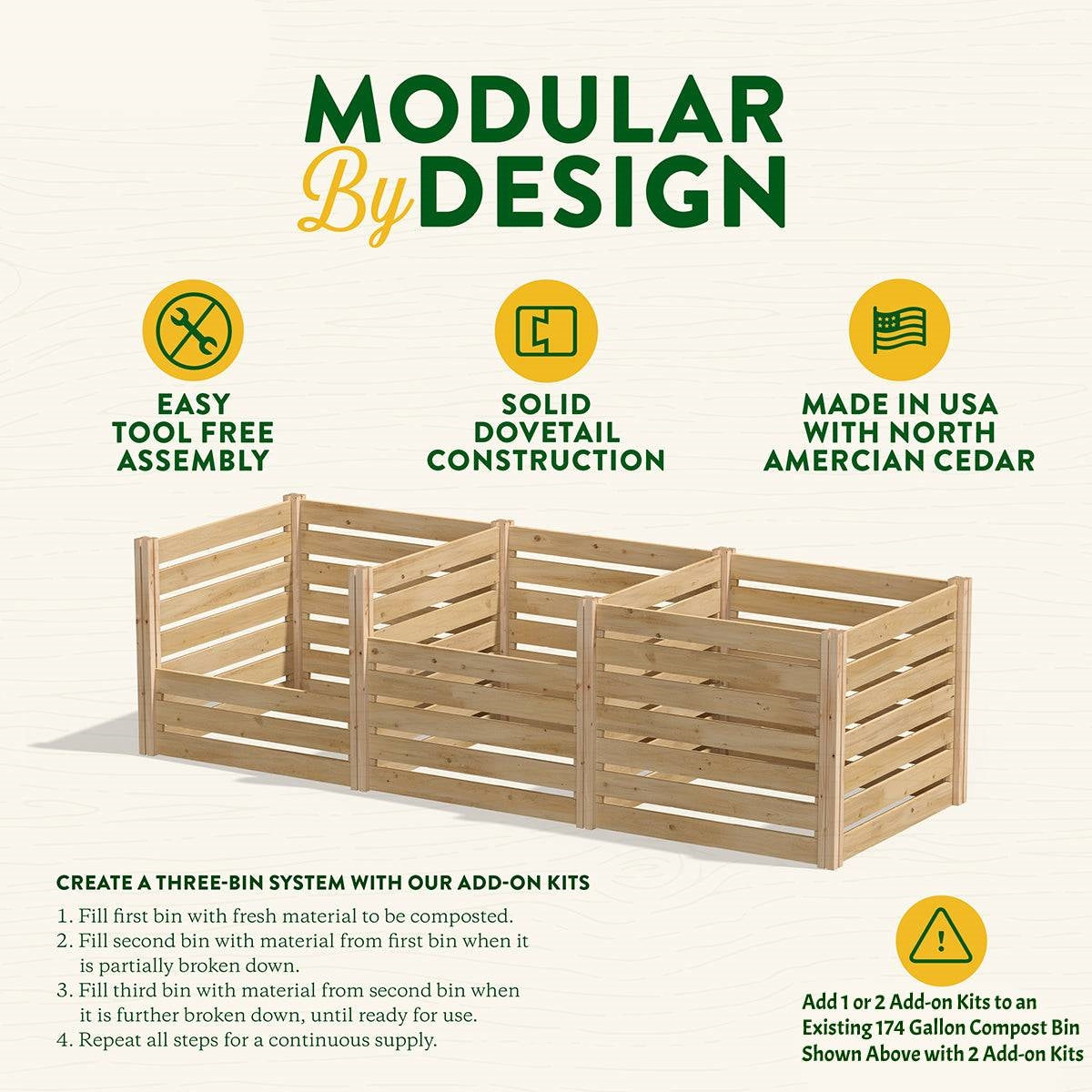 Add on Kit for 174 Gallon Cedar Wood Compost Bin - Made in the USA - Tampa Home & Garden Store