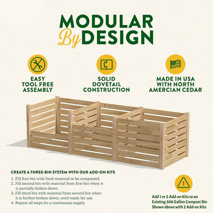 Add on Kit for 308 Gallon Cedar Wood Compost Bin - Made in the USA - Tampa Home & Garden Store