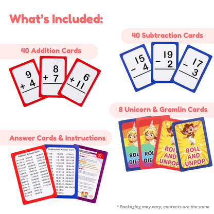 Grade 1–2 Addition & Subtraction Card Pack with red addition and blue subtraction cards on Tampa Home & Garden Store