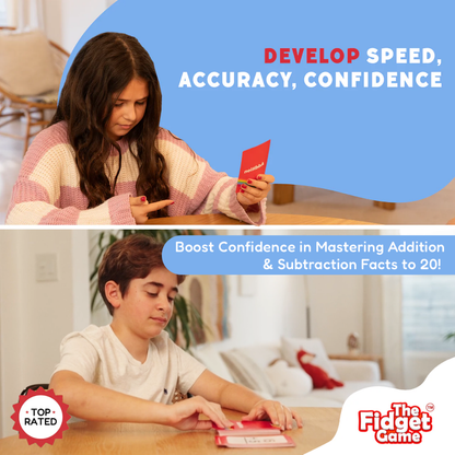 Grade 1–2 Addition & Subtraction Card Pack by The Fidget Games; two kids use red cards on Tampa Home & Garden Store