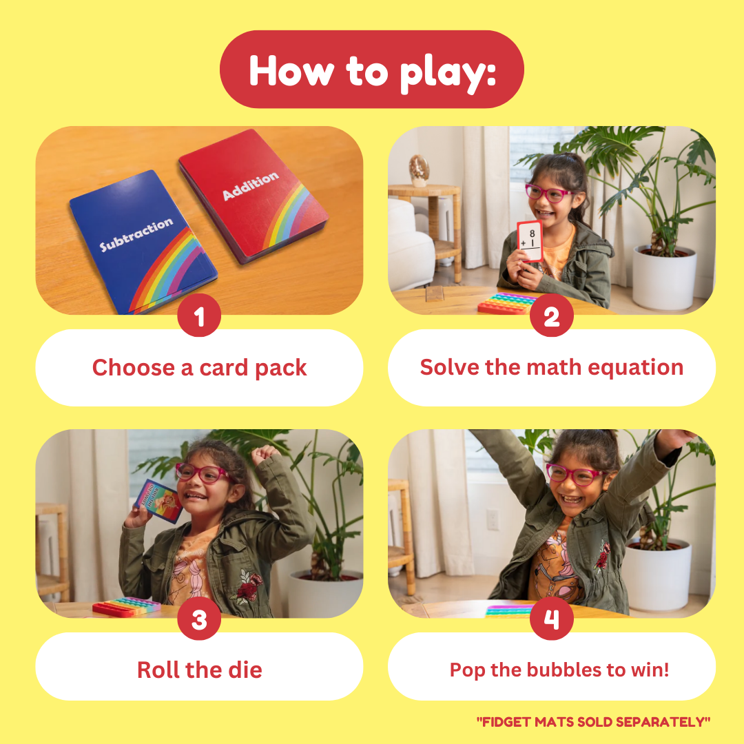 Pre-K & Kindergarten Addition & Subtraction Card Pack; four-step play with cards and a kid on Tampa Home & Garden Store