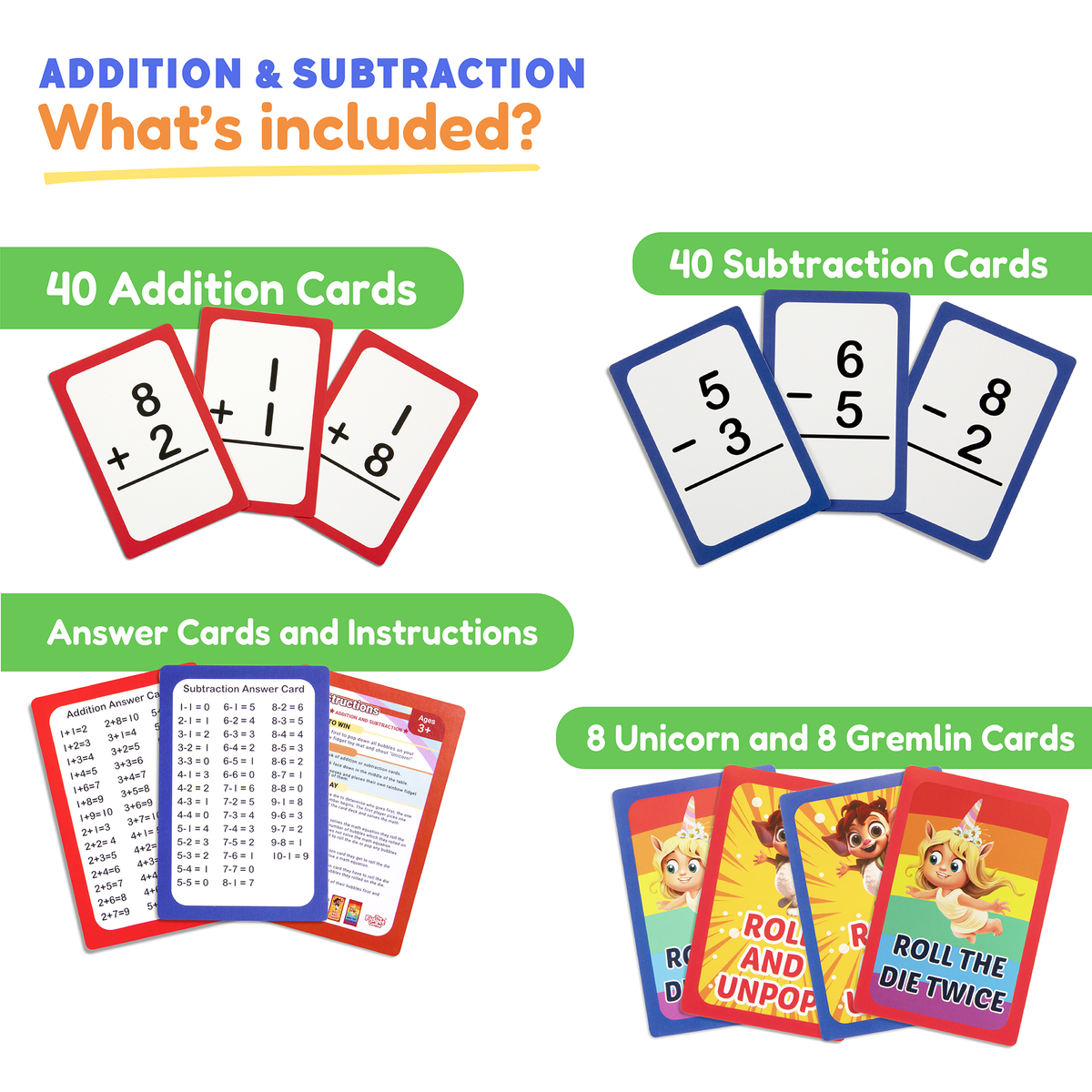 Pre-K & Kindergarten Addition & Subtraction Card Pack by The Fidget Games; 40 addition & 40 subtraction cards on Tampa Home & Garden Store