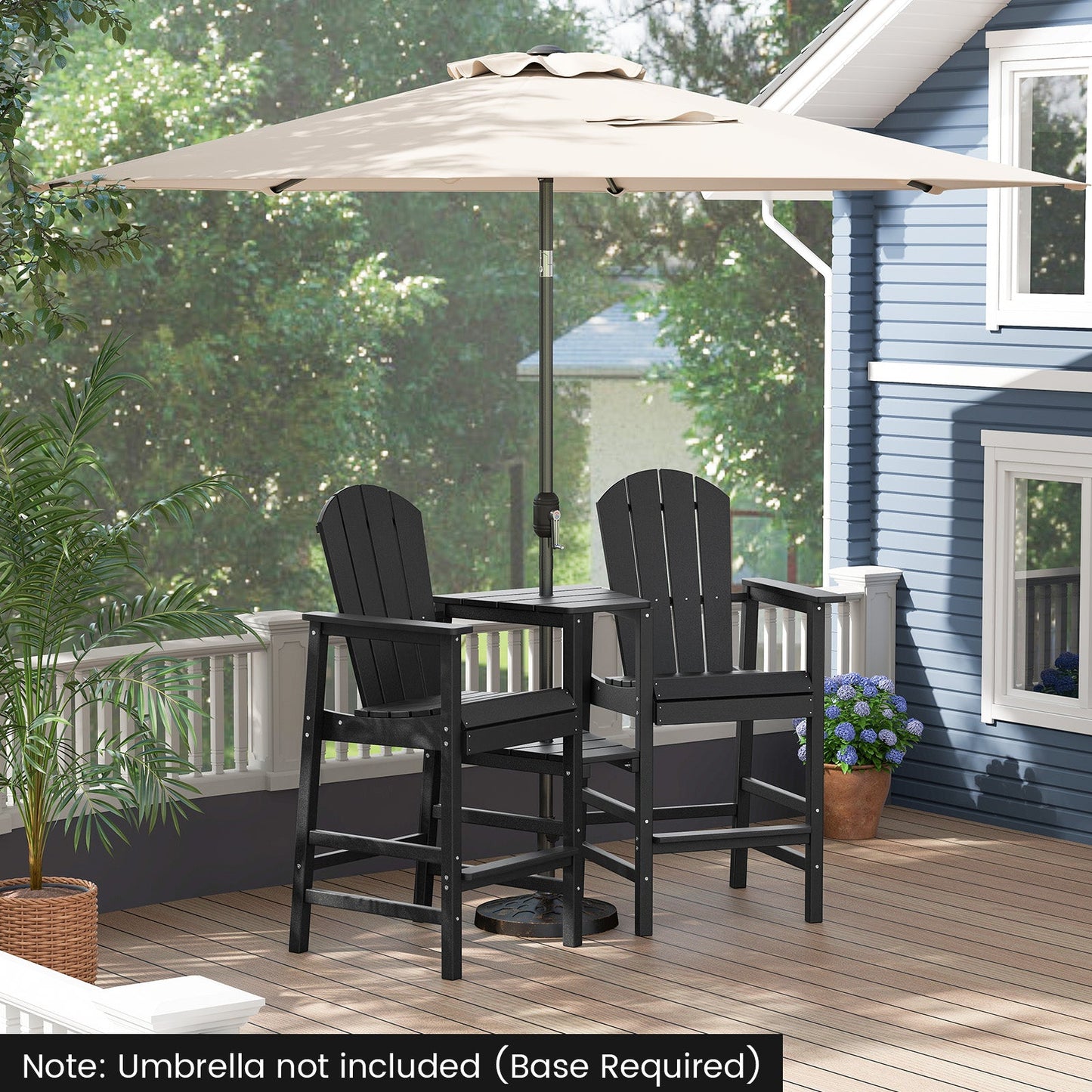 Silla Adirondack de 2 plazas para todo tipo de clima con bandeja de conexión doble - Negra