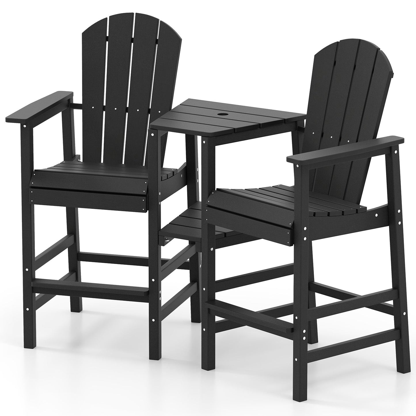Silla Adirondack de 2 plazas para todo tipo de clima con bandeja de conexión doble - Negra