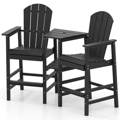 Silla Adirondack de 2 plazas para todo tipo de clima con bandeja de conexión doble - Negra