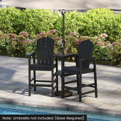 Silla Adirondack de 2 plazas para todo tipo de clima con bandeja de conexión doble - Negra