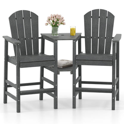 Silla Adirondack de 2 plazas para todo tipo de clima con bandeja de conexión doble - Negra