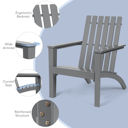 Sillón reclinable Adirondack de madera de acacia para exteriores, duradero, color gris