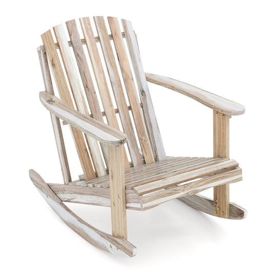 Adirondack Rocking Chair with Slatted Seat and High Fanned Back-Natural - Tampa Home & Garden Store