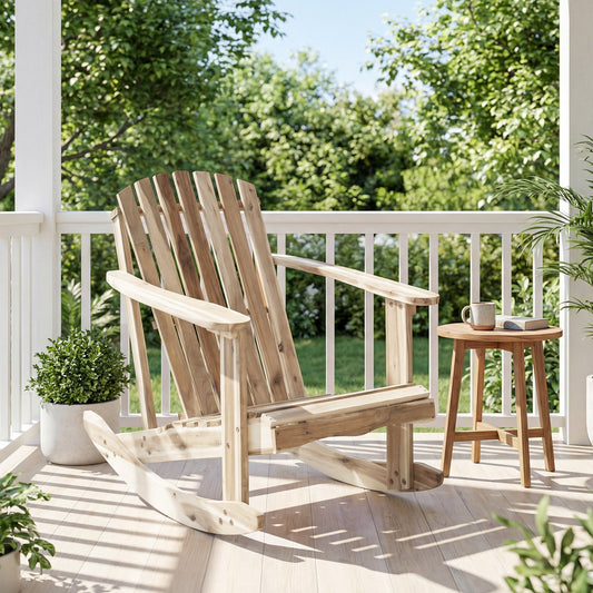 Adirondack Rocking Chair with Slatted Seat and High Fanned Back-Natural - Tampa Home & Garden Store