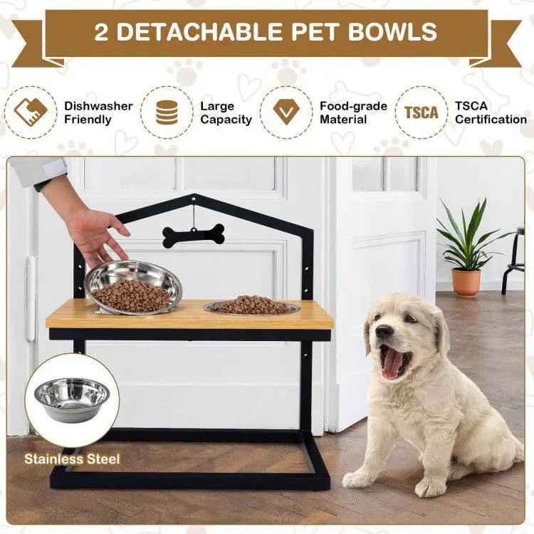 Adjustable Elevated Dog Feeder with 5 Height Settings - Premium Raised Pet Feeding Station with 2 Large Stainless Steel Bowls - Tampa Home & Garden Store