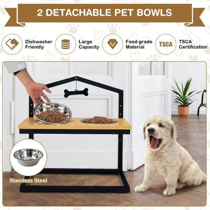 Adjustable Elevated Dog Feeder with 5 Height Settings - Premium Raised Pet Feeding Station with 2 Large Stainless Steel Bowls - Tampa Home & Garden Store