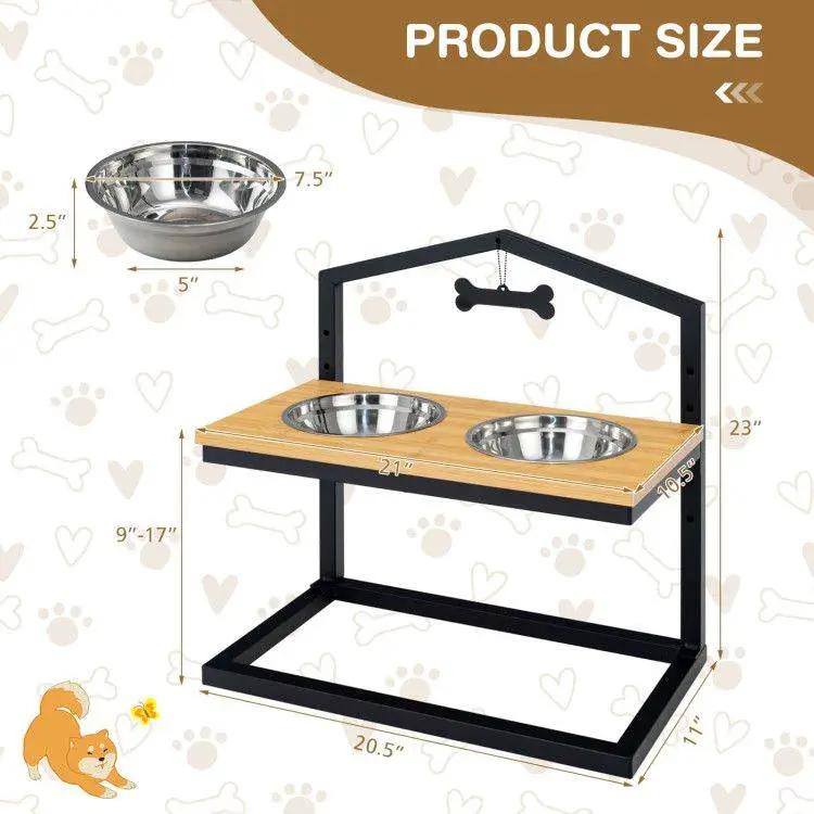 Adjustable Elevated Dog Feeder with 5 Height Settings - Premium Raised Pet Feeding Station with 2 Large Stainless Steel Bowls - Tampa Home & Garden Store