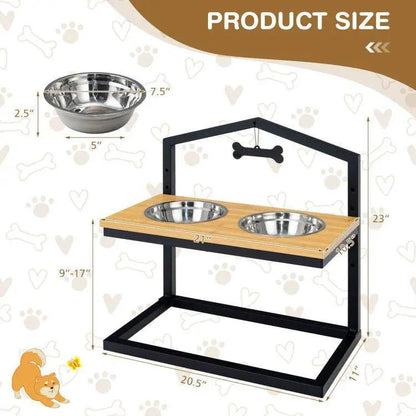 Adjustable Elevated Dog Feeder with 5 Height Settings - Premium Raised Pet Feeding Station with 2 Large Stainless Steel Bowls - Tampa Home & Garden Store