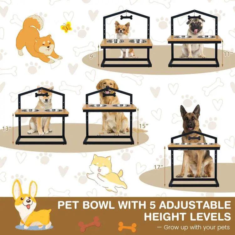 Adjustable Elevated Dog Feeder with 5 Height Settings - Premium Raised Pet Feeding Station with 2 Large Stainless Steel Bowls - Tampa Home & Garden Store
