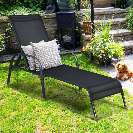 Adjustable Patio Chaise Folding Lounge Chair with Backrest-Black - Tampa Home & Garden Store