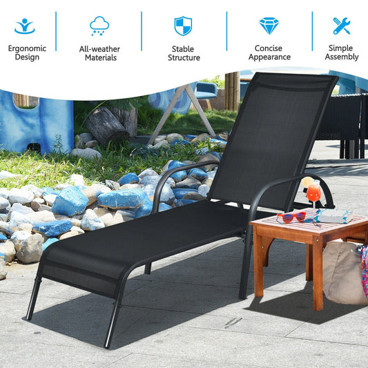Adjustable Patio Chaise Folding Lounge Chair with Backrest-Black - Tampa Home & Garden Store