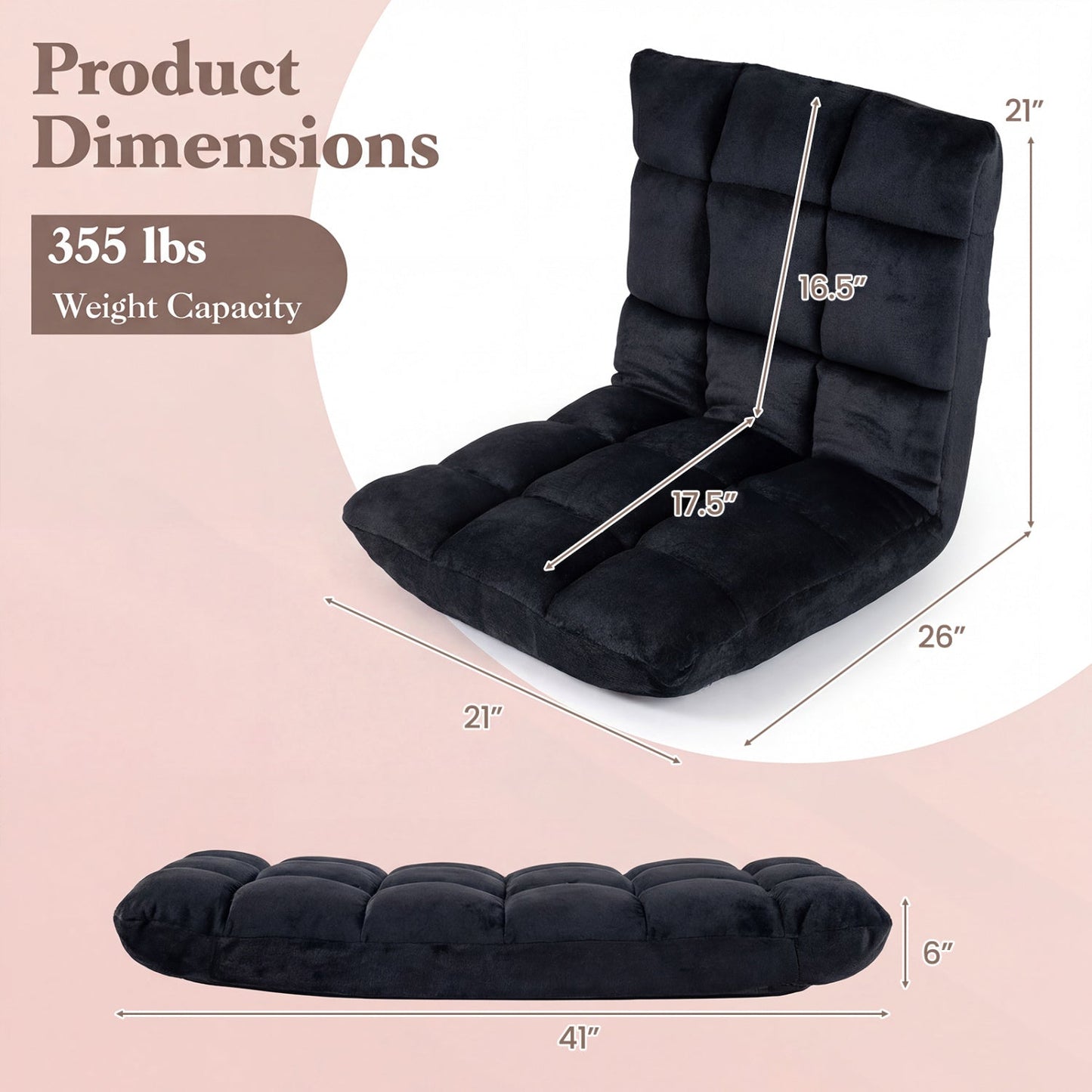 Adjustable 14-position Cushioned Floor Chair-Coffee
