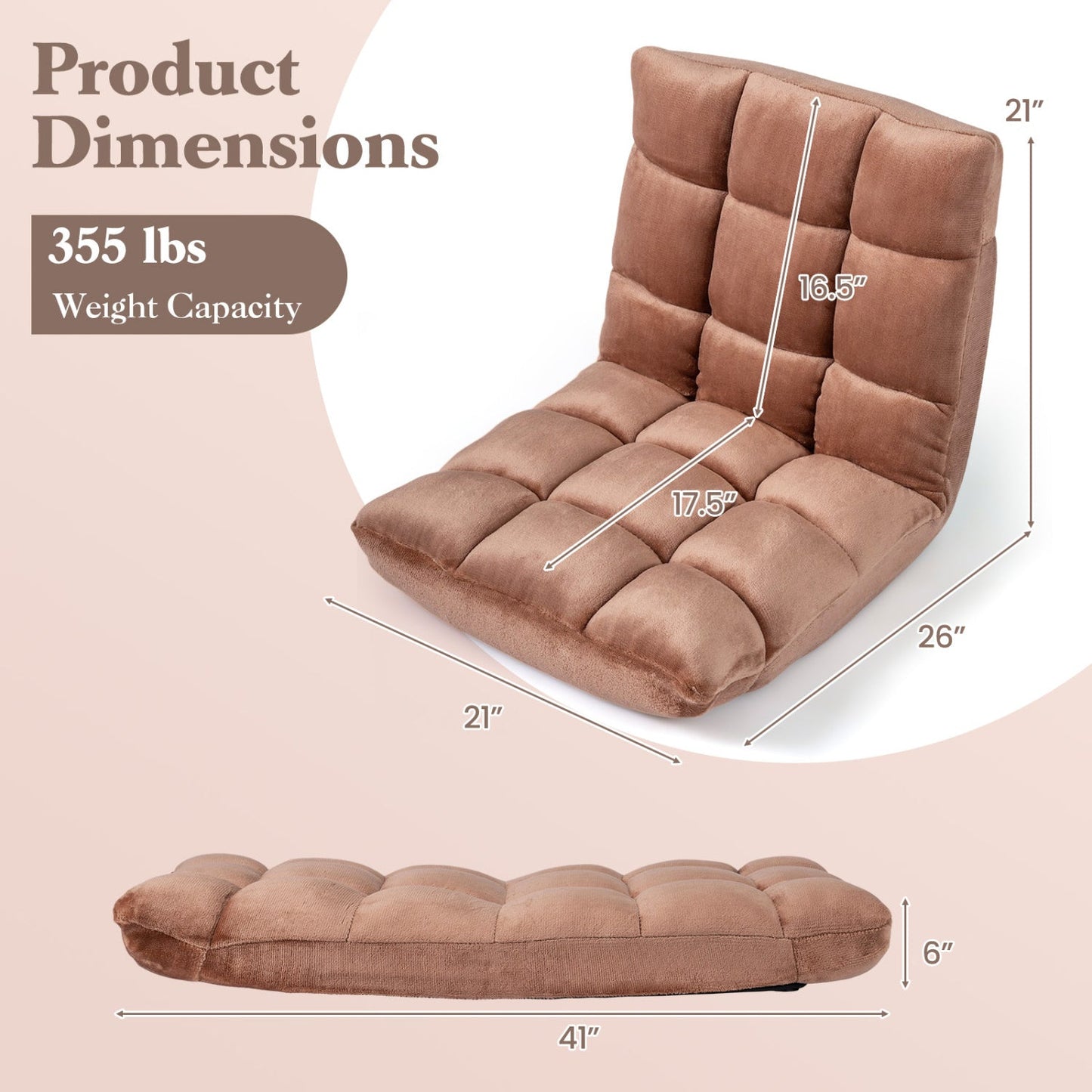 Adjustable 14-position Cushioned Floor Chair-Coffee