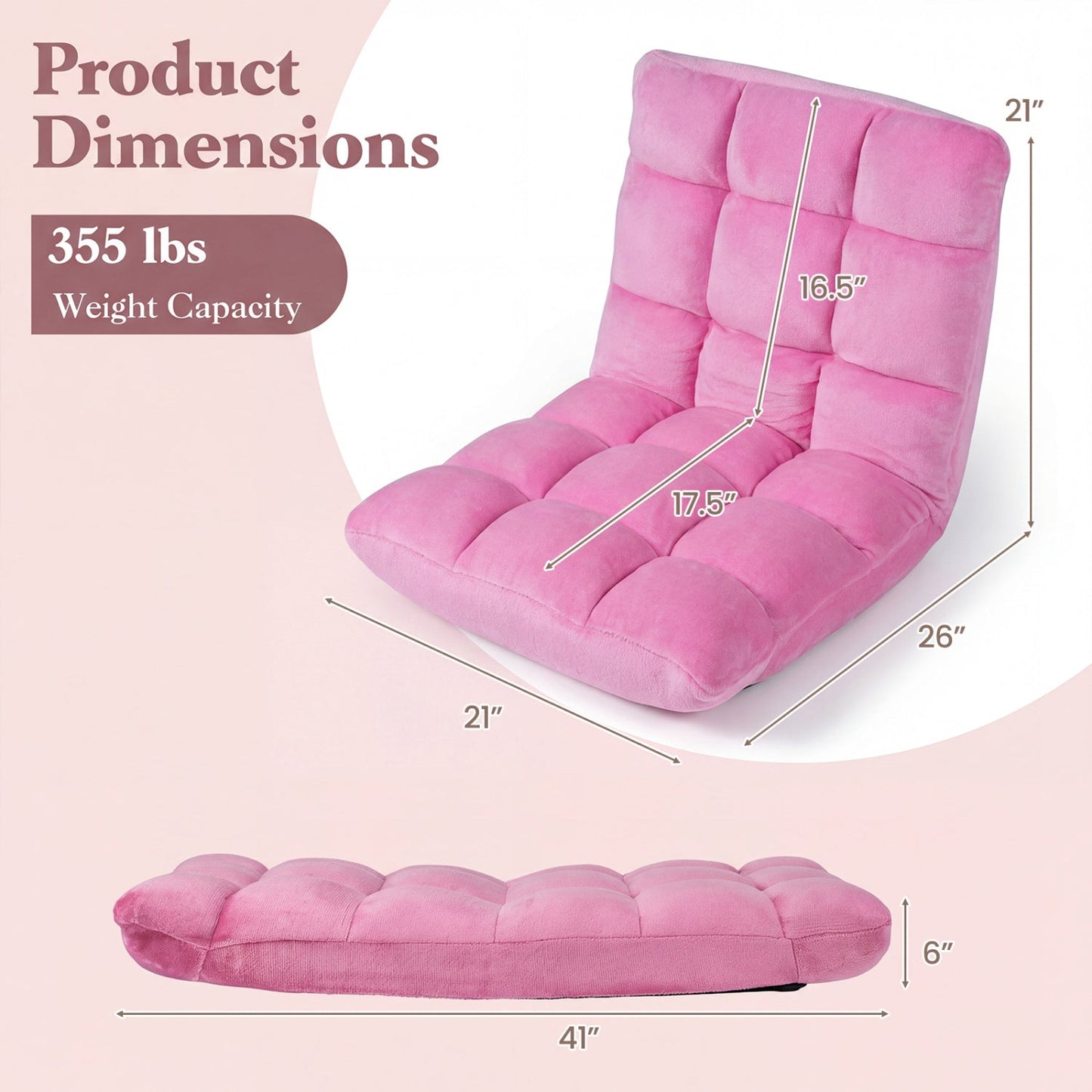 Adjustable 14-position Cushioned Floor Chair-Coffee
