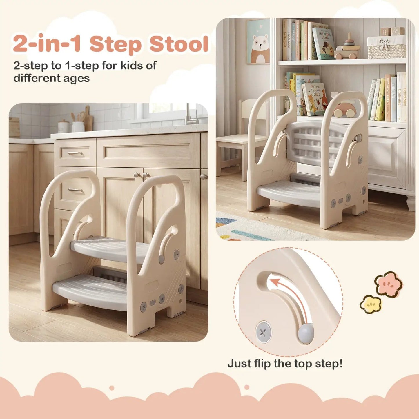 Adjustable 2-Step Kids Stool with Safety Handles
