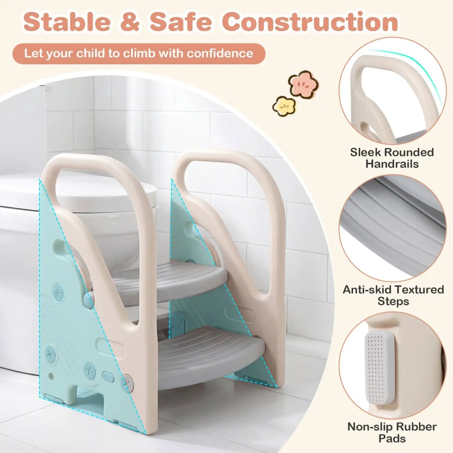 Adjustable 2-Step Kids Stool with Safety Handles