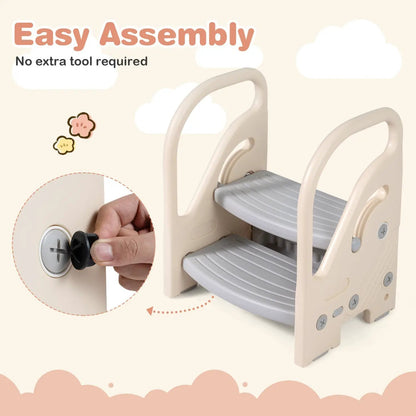 Adjustable 2-Step Kids Stool with Safety Handles