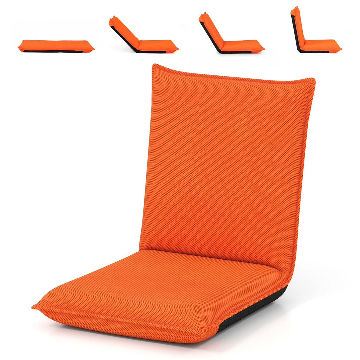 Adjustable Floor Chair with 6 Reclining Positions, orange mesh cover, DirectDeals, 5-view on Tampa Home & Garden Store
