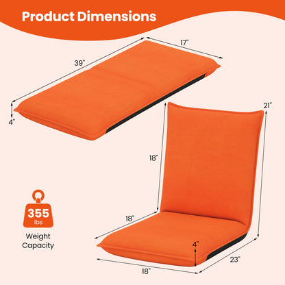 Adjustable floor chair with 6 reclining positions in orange fabric DirectDeals, 39in x 17in on Tampa Home & Garden Store