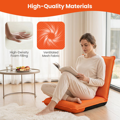 Adjustable Floor Chair with 6 Reclining Positions, orange high-density foam, mesh on Tampa Store on Tampa Home & Garden Store