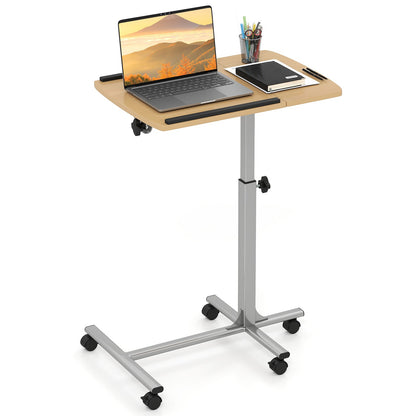 Adjustable Angle Height Rolling Laptop Table-White