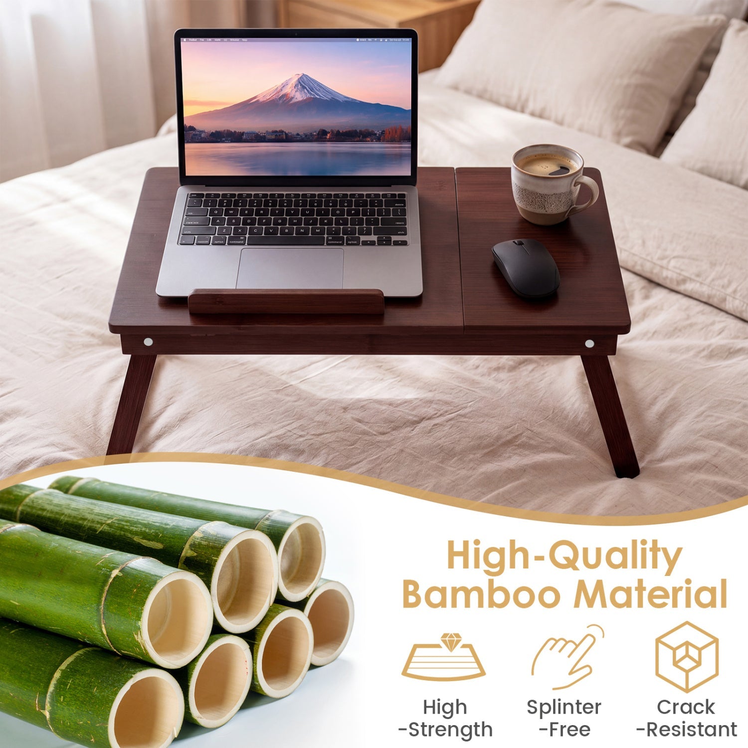 Adjustable Bamboo Laptop Desk with Tilting Top by DirectDeals on bed on Tampa Home & Garden Store