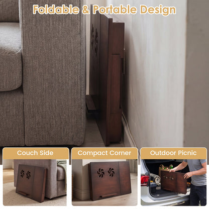 Adjustable bamboo laptop desk with tilting top by DirectDeals, stored folded beside a sofa on Tampa Home & Garden Store