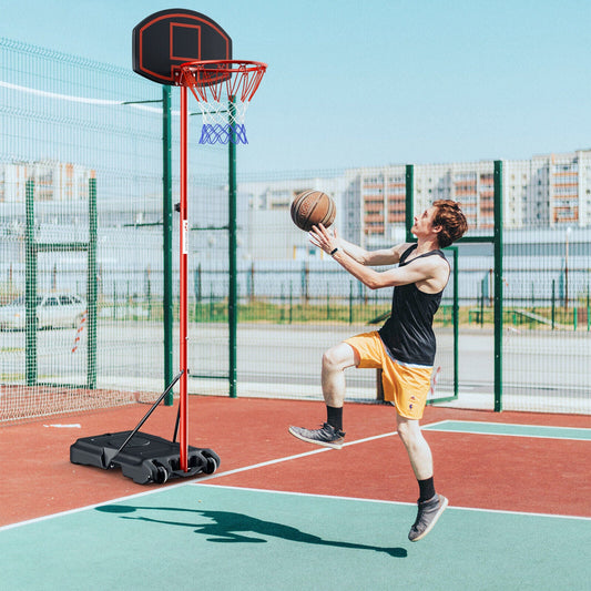 Adjustable Basketball Hoop System Stand Portable with 2 Wheels Fillable Base-Black & Red - Tampa Home & Garden Store