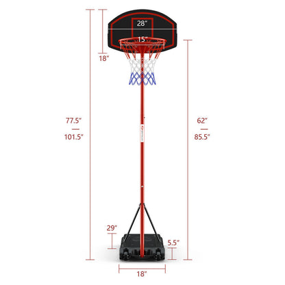 Adjustable Basketball Hoop System Stand Portable with 2 Wheels Fillable Base-Black & Red