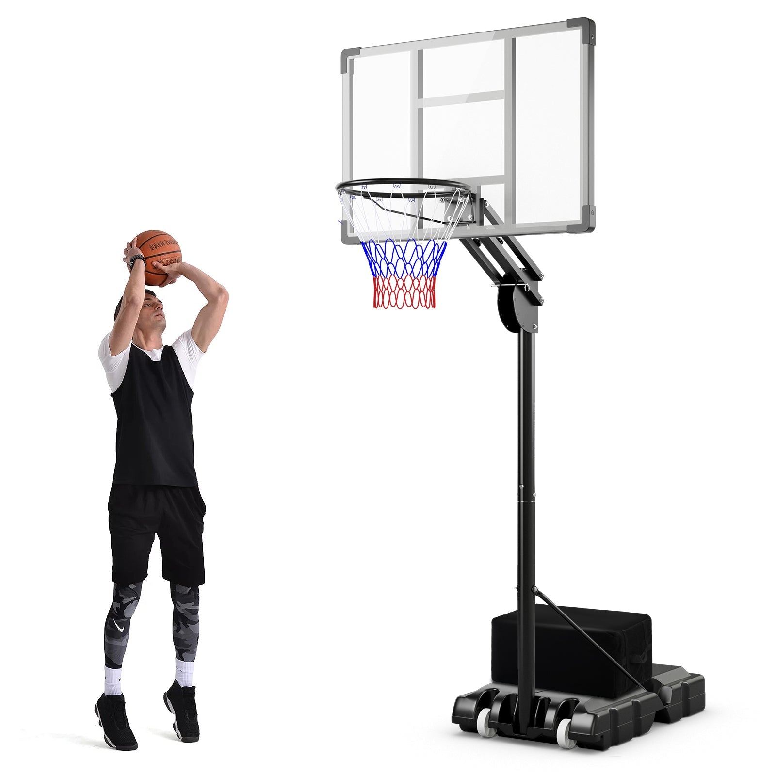 4.9-10 Feet Adjustable Basketball Hoop with Shatterproof Backboard - Tampa Home & Garden Store