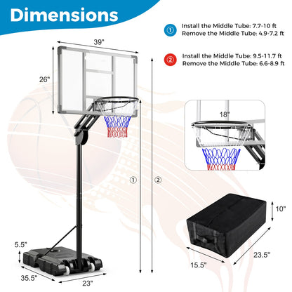 4.9-10 Feet Adjustable Basketball Hoop with Shatterproof Backboard - Tampa Home & Garden Store