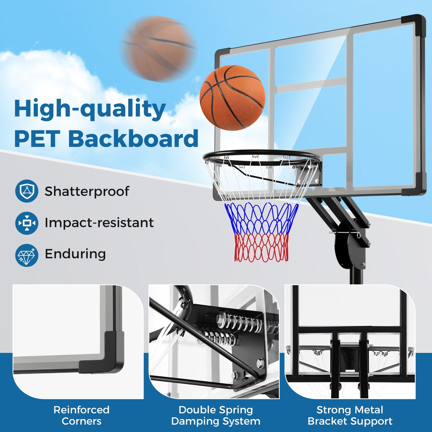 4.9-10 Feet Adjustable Basketball Hoop with Shatterproof Backboard - Tampa Home & Garden Store