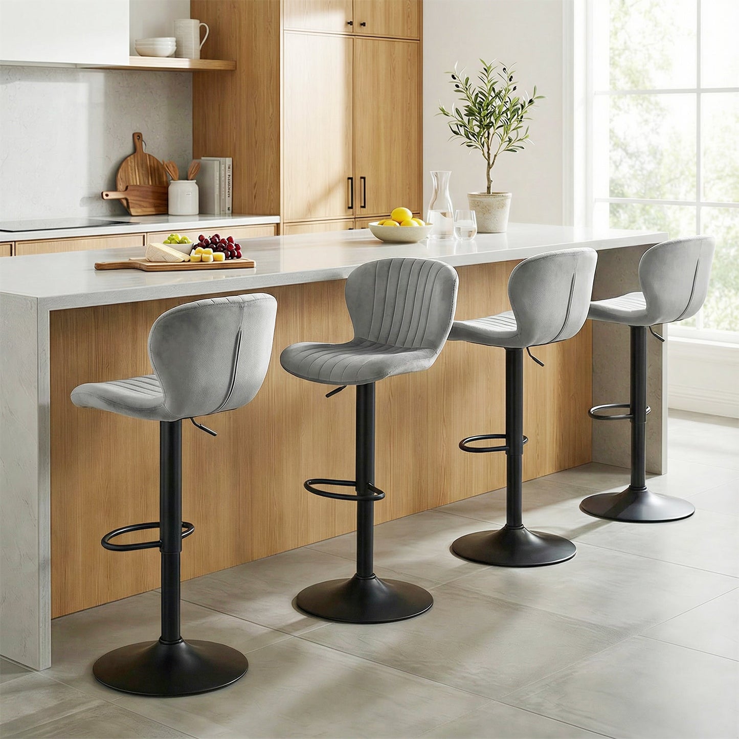 Adjustable Counter Height Chairs Set of 4 with Velvet Upholstered Backrests - Tampa Home & Garden Store