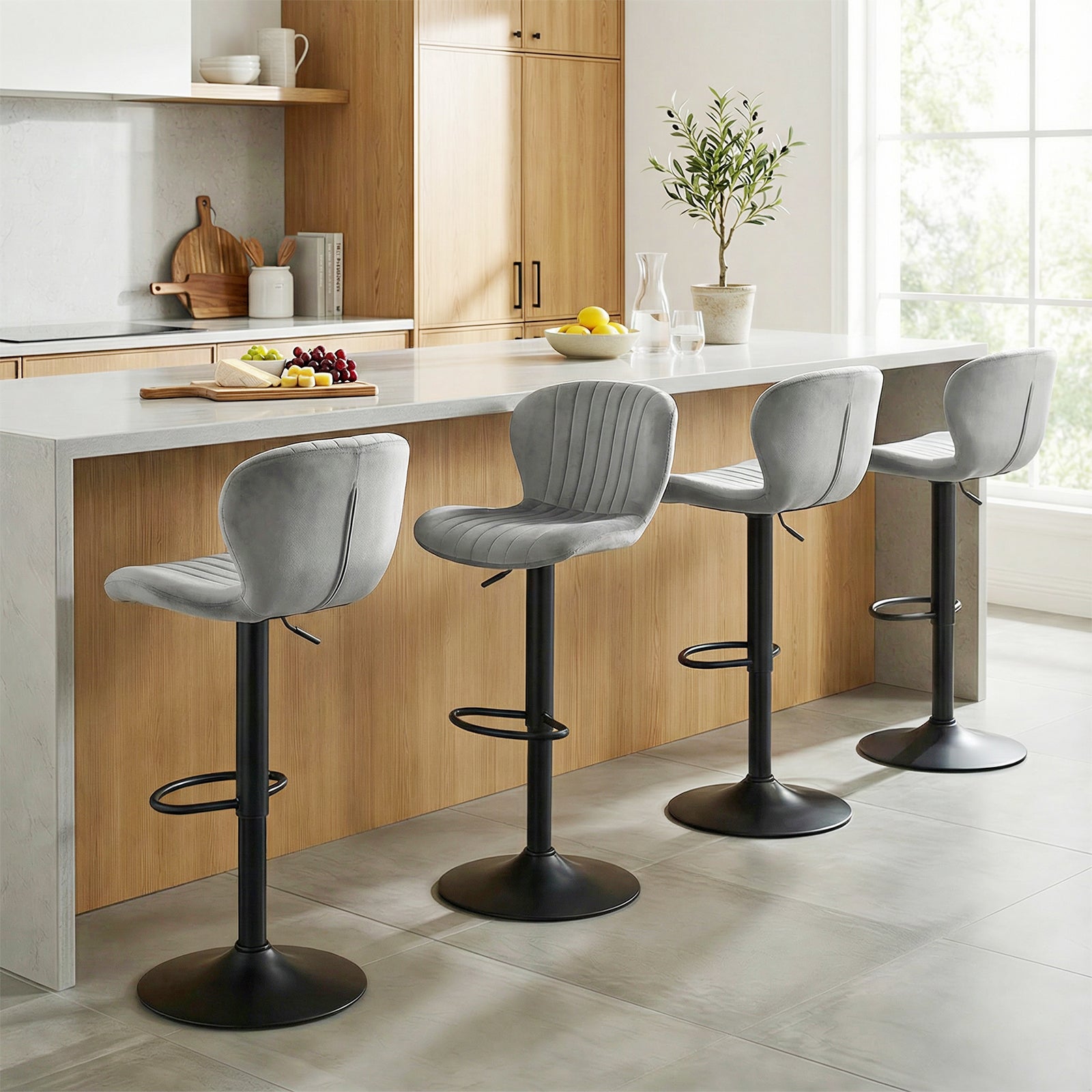 Adjustable Counter Height Chairs Set of 4 with Velvet Upholstered Backrests - Tampa Home & Garden Store