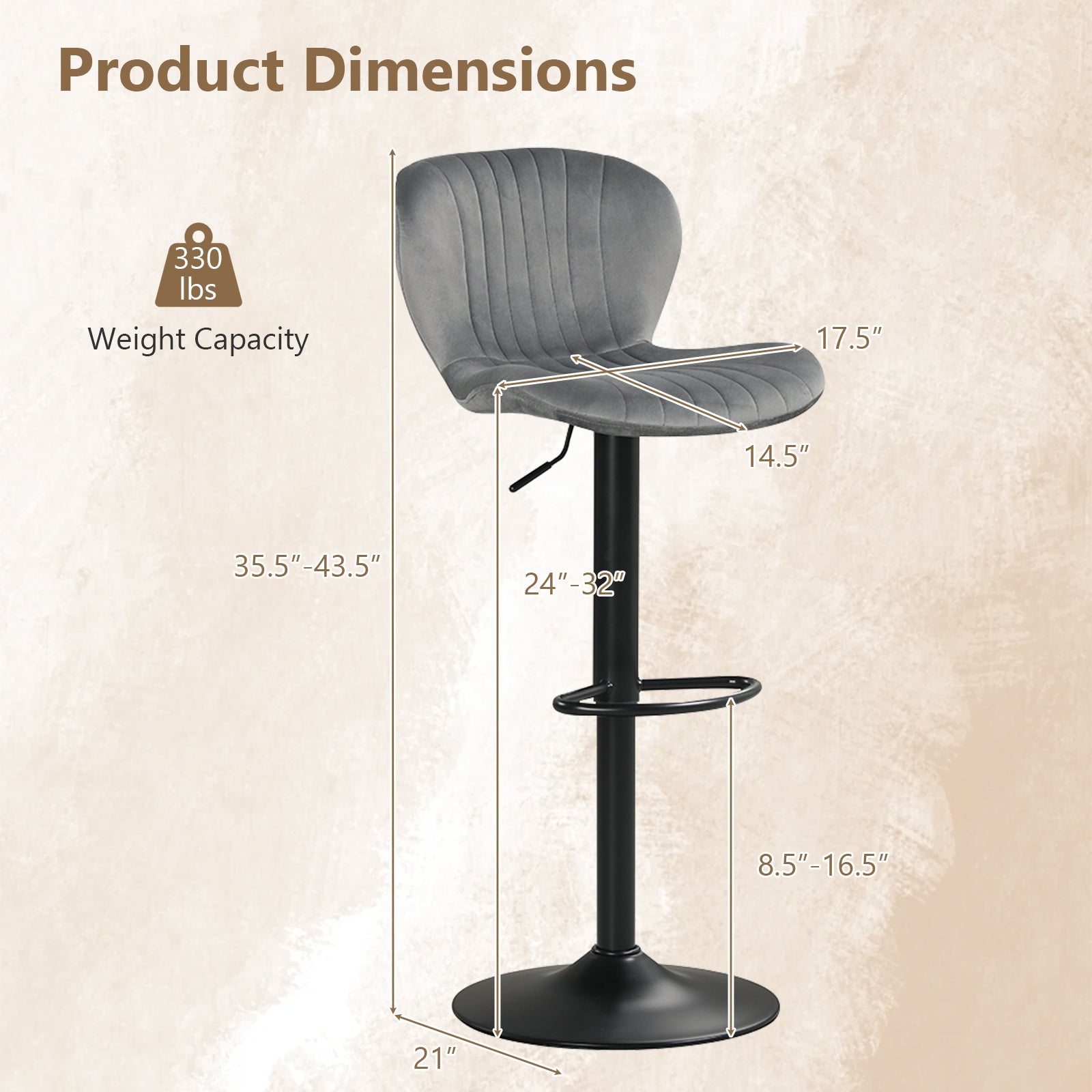 Adjustable Counter Height Chairs Set of 4 with Velvet Upholstered Backrests - Tampa Home & Garden Store