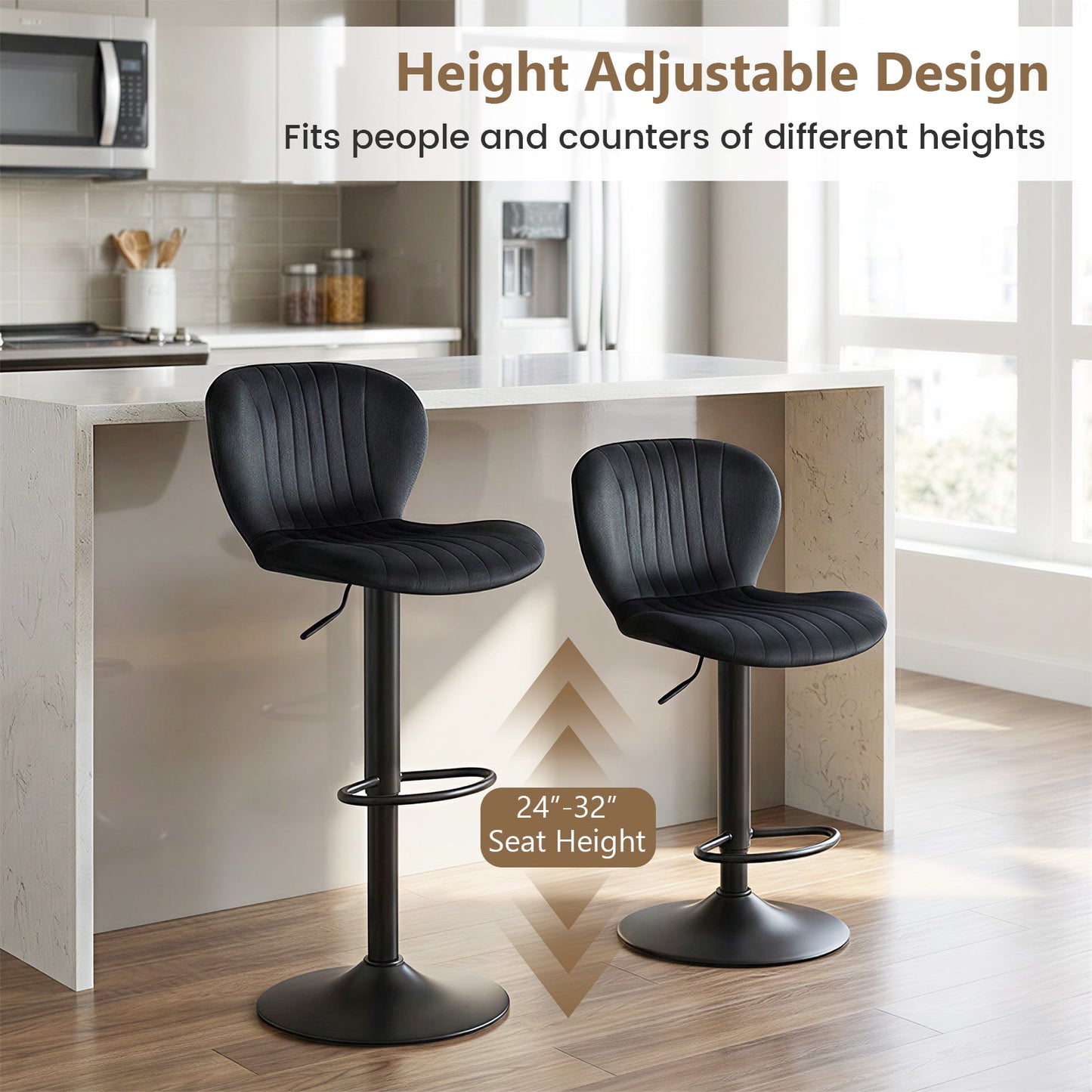 Adjustable Counter Height Chairs Set of 4 with Velvet Upholstered Backrests - Tampa Home & Garden Store