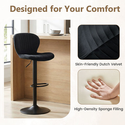 Adjustable Counter Height Chairs Set of 4 with Velvet Upholstered Backrests - Tampa Home & Garden Store