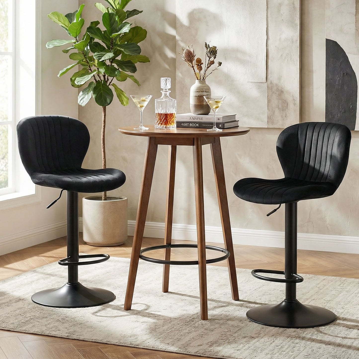 Adjustable Counter Height Chairs Set of 4 with Velvet Upholstered Backrests - Tampa Home & Garden Store