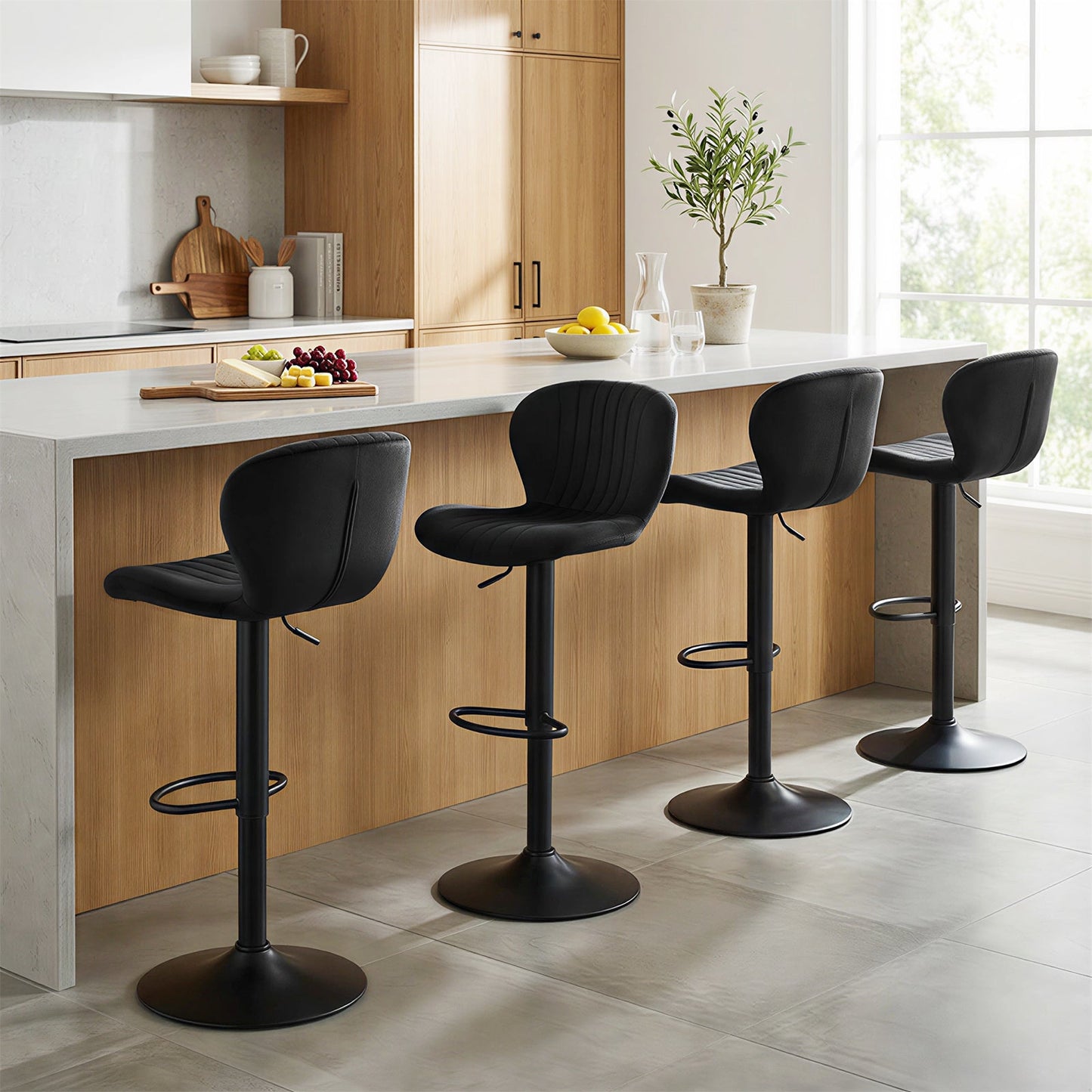 Adjustable Counter Height Chairs Set of 4 with Velvet Upholstered Backrests - Tampa Home & Garden Store