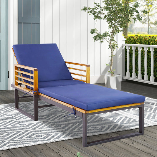 Adjustable Cushioned Patio Chaise Lounge Chair with 4-Level Backrest-Navy - Tampa Home & Garden Store