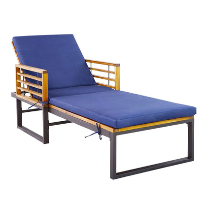 Tumbona reclinable acolchada para patio con respaldo de 4 niveles - Azul marino