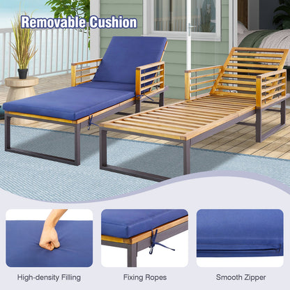 Tumbona reclinable acolchada para patio con respaldo de 4 niveles - Azul marino