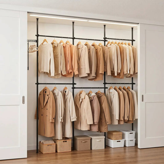 Floor to Ceiling Clothes Rack 6 Adjustable Rods black steel DirectDeals apparel closet system on Tampa Home & Garden Store